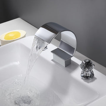 Mooni Chrome Waterfall Spout 2 Crystal Handle Widespread Bathroom Sink Faucet
